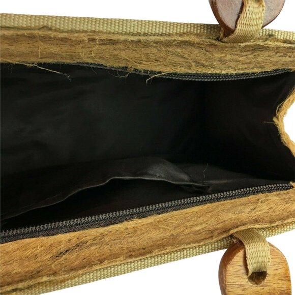 Mid Century Modern Handmade Purse Woven Straw Wood u Lined Wood Handle MCM u - Picture 7 of 11